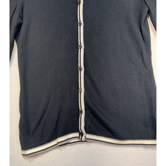 Talbots Womens Cardigan Sweater Petite Black White Trim Button Front - Picture 3 of 9